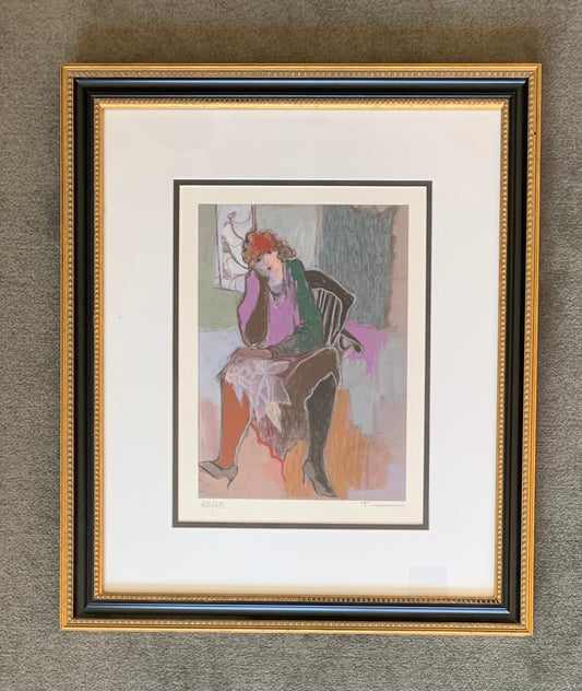 Vintage Lithograph by Itzchak Tarkay in Wood Frame.